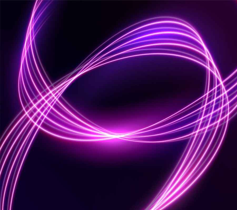 Purple neon light loops intertwined on a dark background.