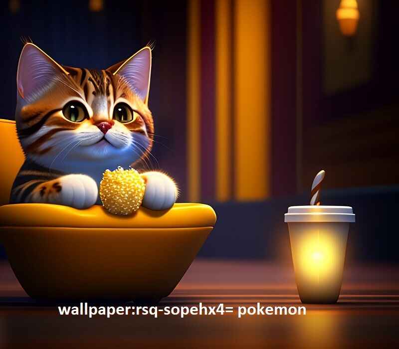 Cute animated cat holding popcorn with a drink, sitting on a yellow chair, representing a cozy and playful scene.