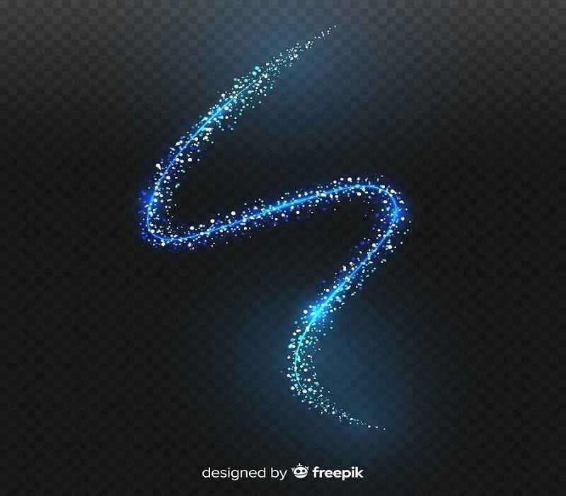 A shimmering blue particle swirl effect on a dark background, designed by Freepik.